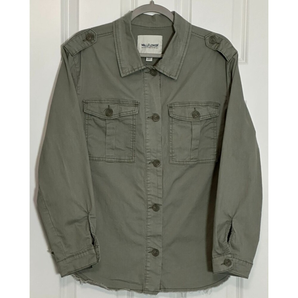 Wallflower Utility Shirt Jacket Junior's L Olive Green Y2K Grunge Military Work